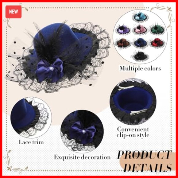 8-Piece Derby Fascinator Hat Set with Feather Bow Lace Clip-On Headpieces